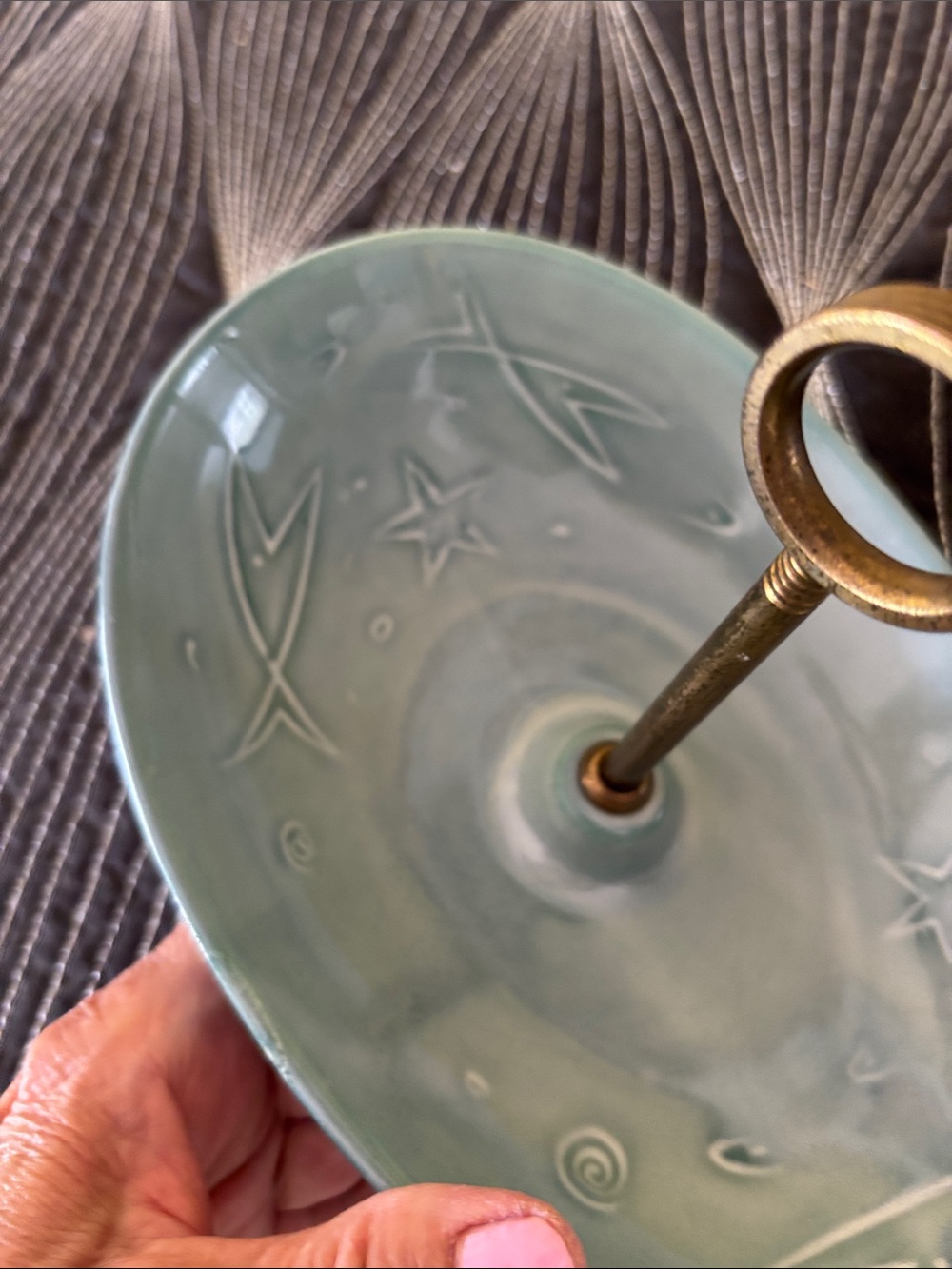 Vintage Mid Century Modern Atomic Starburst Ceramic Serving Tray Metal Handle - Picture 4 of 11